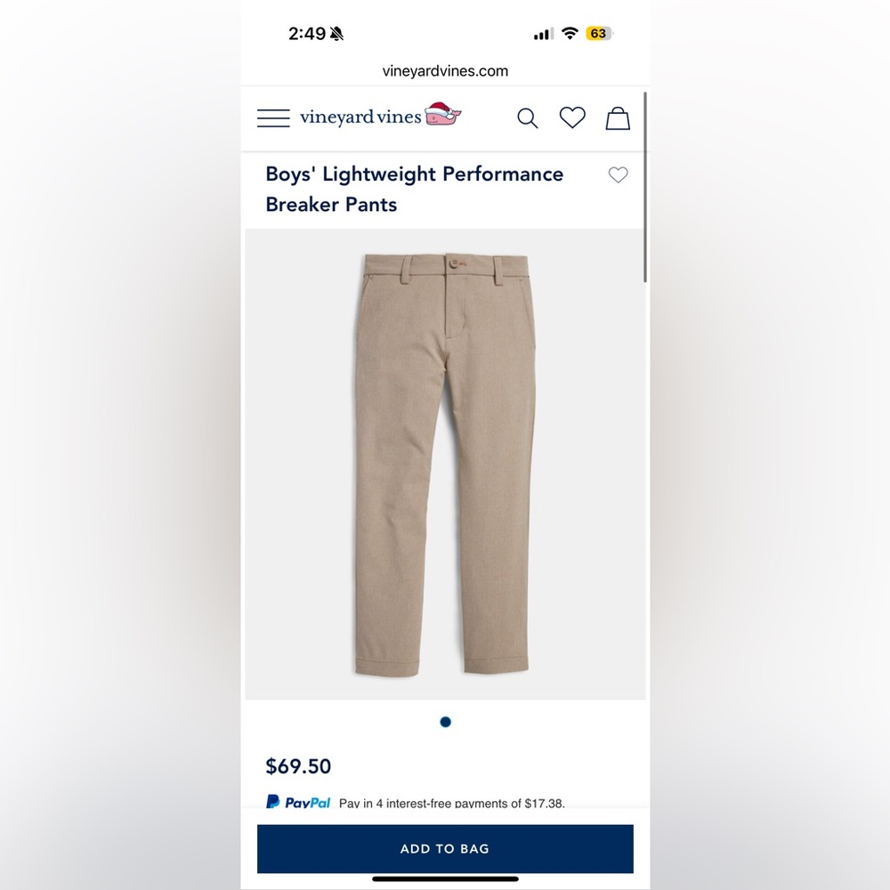 Vineyard Vines Boys' Lightweight Performance Breaker Pants in size 6.